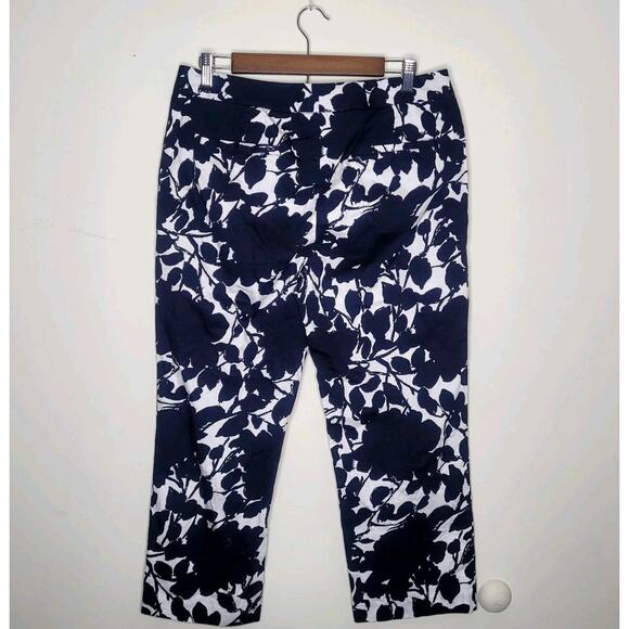Lafayette 148 New York Sz 10 Midnight Blue Floral Capri Pants Work Office Casual - Picture 4 of 10